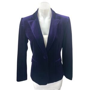 Tahari Women's Purple Velvet Velour Long Sleeve Button Blazer Coat Jacket Size 4